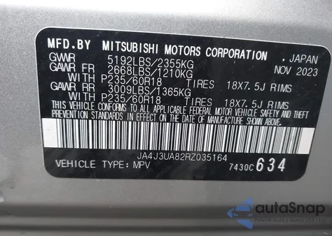 2024 Mitsubishi Outlander Es 2.5 2Wd из США, поврежденный, VIN JA4J3UA82RZ035164